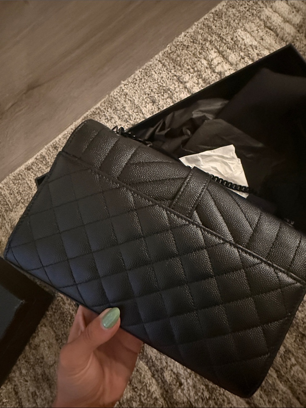 Yves Saint Laurent Black Quilted Chevron Chain Crossbody - Picture 3 of 3